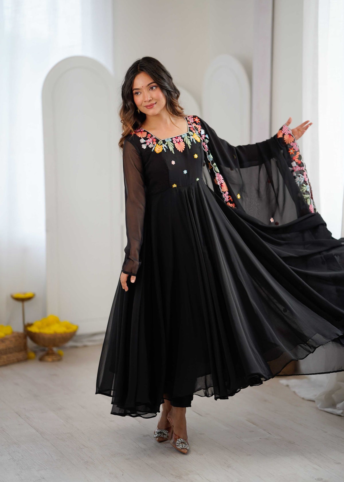 Faux Georgette Embroidery Gown