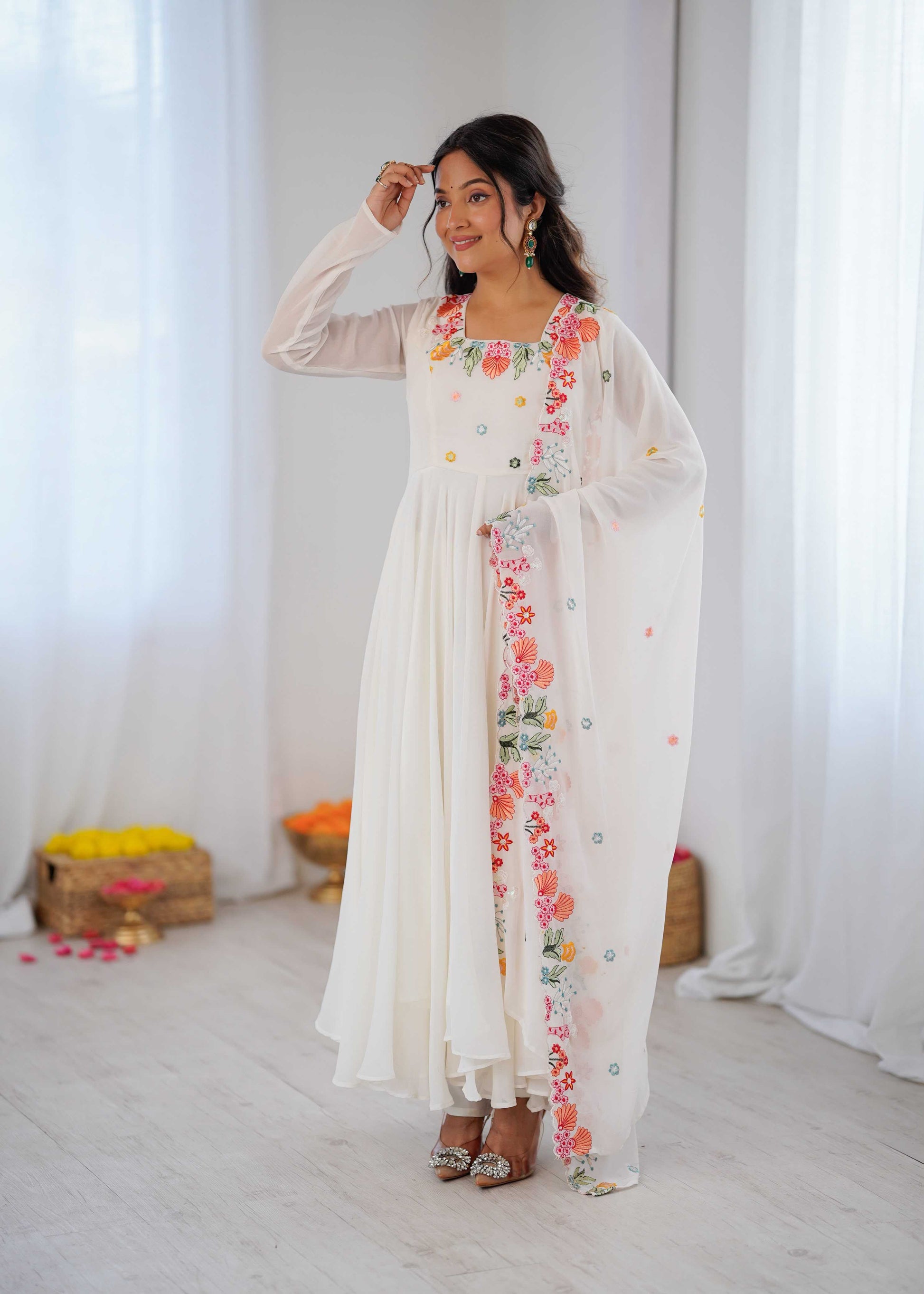 Faux Georgette Embroidery Gown
