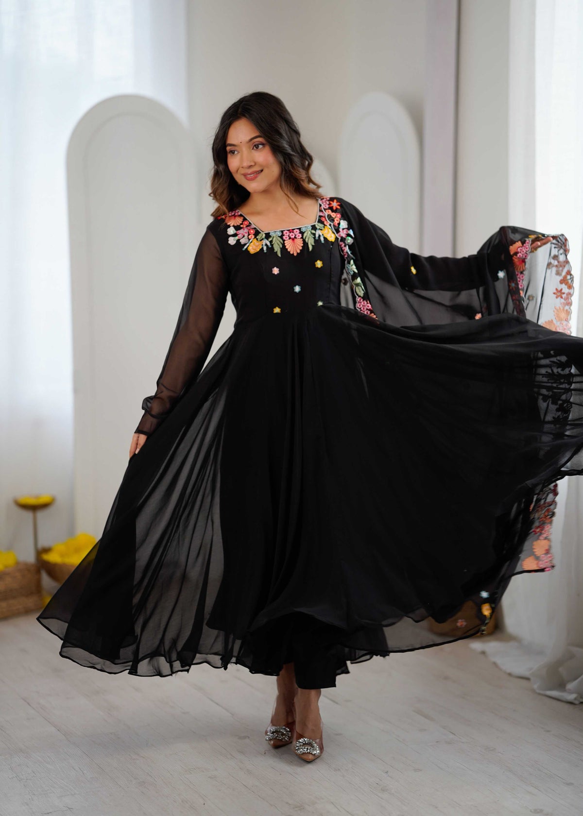 Faux Georgette Embroidery Gown