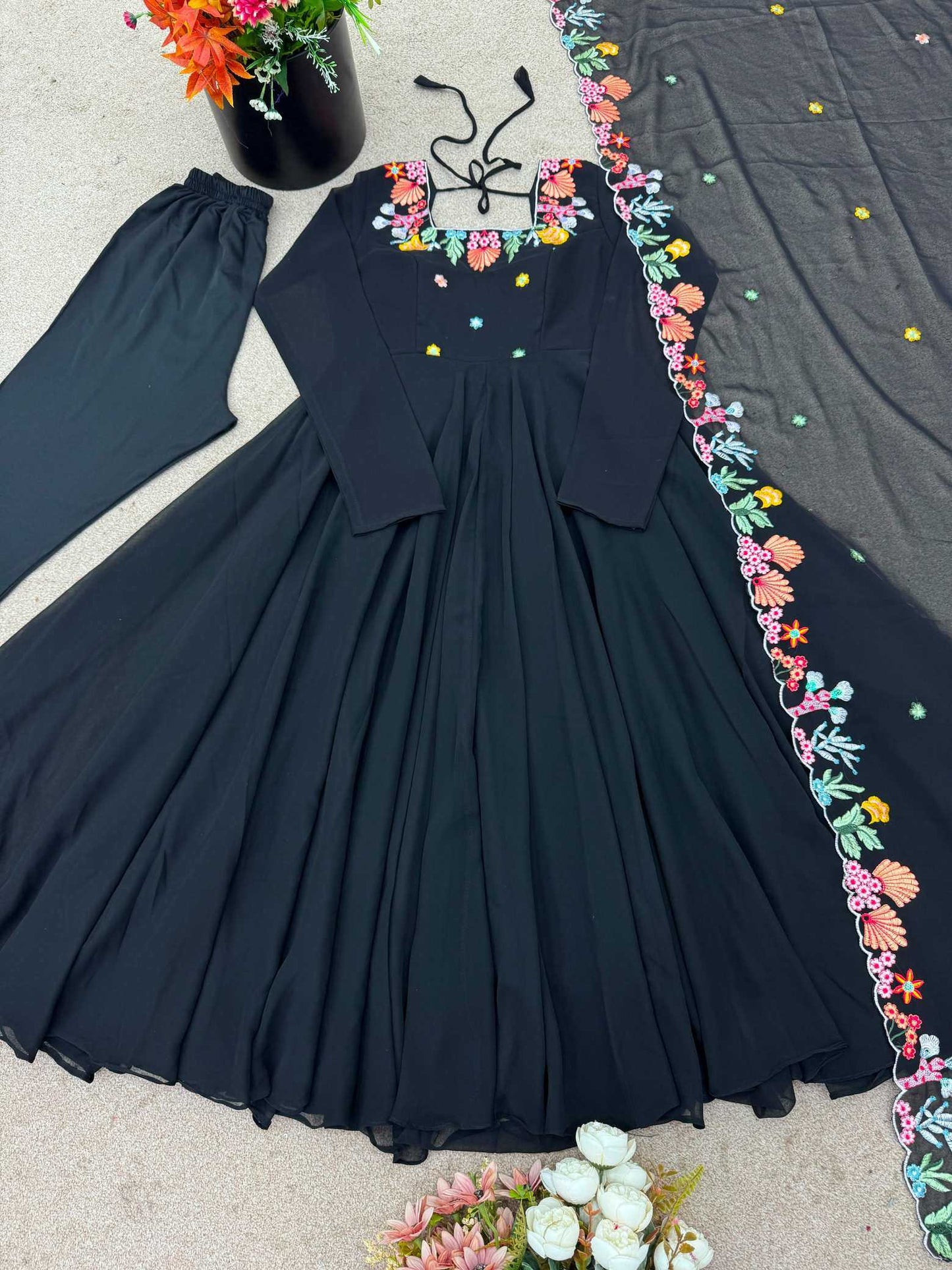 Faux Georgette Embroidery Gown
