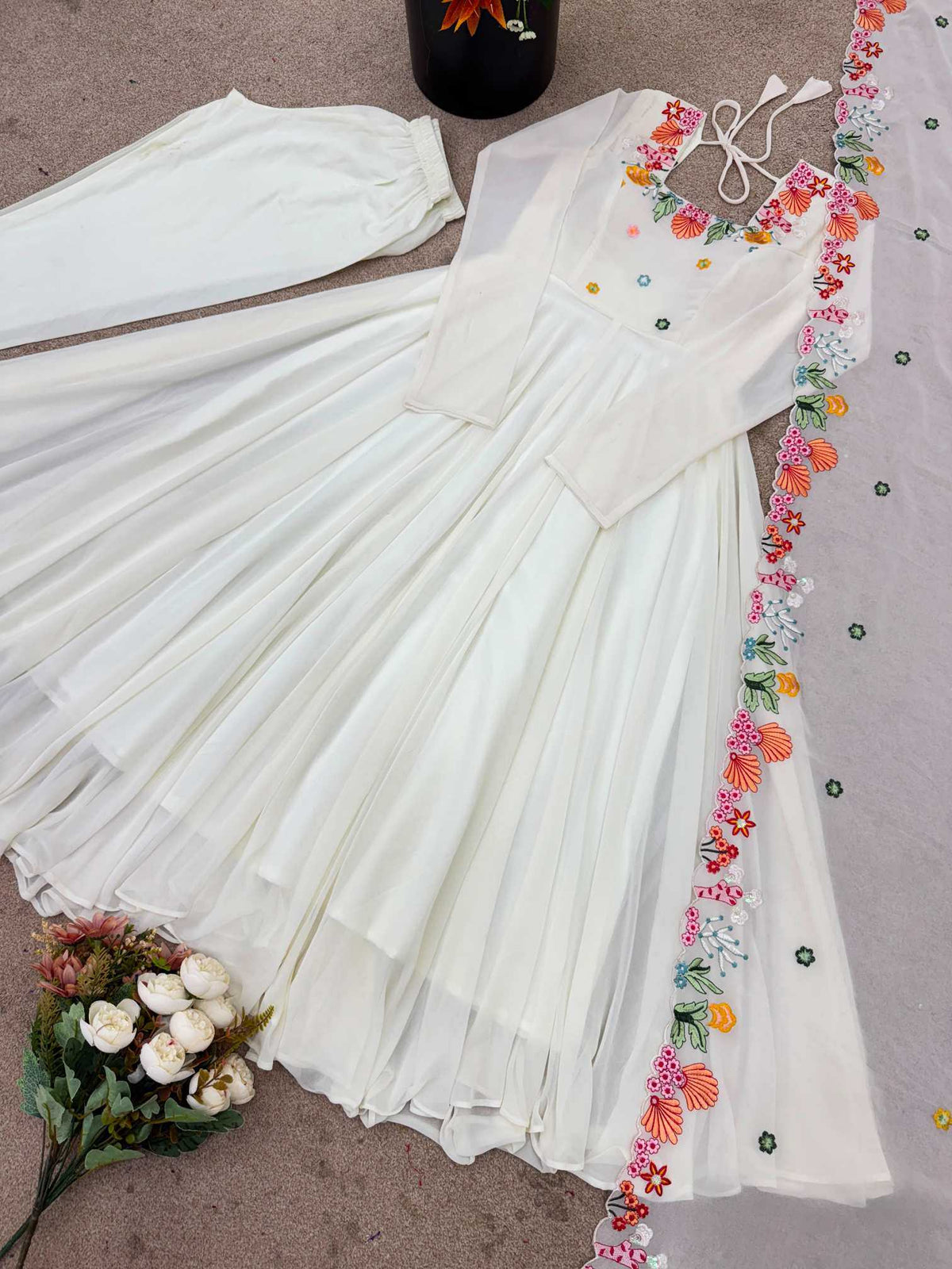 Faux Georgette Embroidery Gown