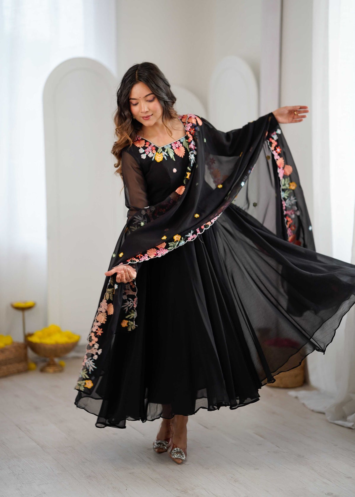 Faux Georgette Embroidery Gown