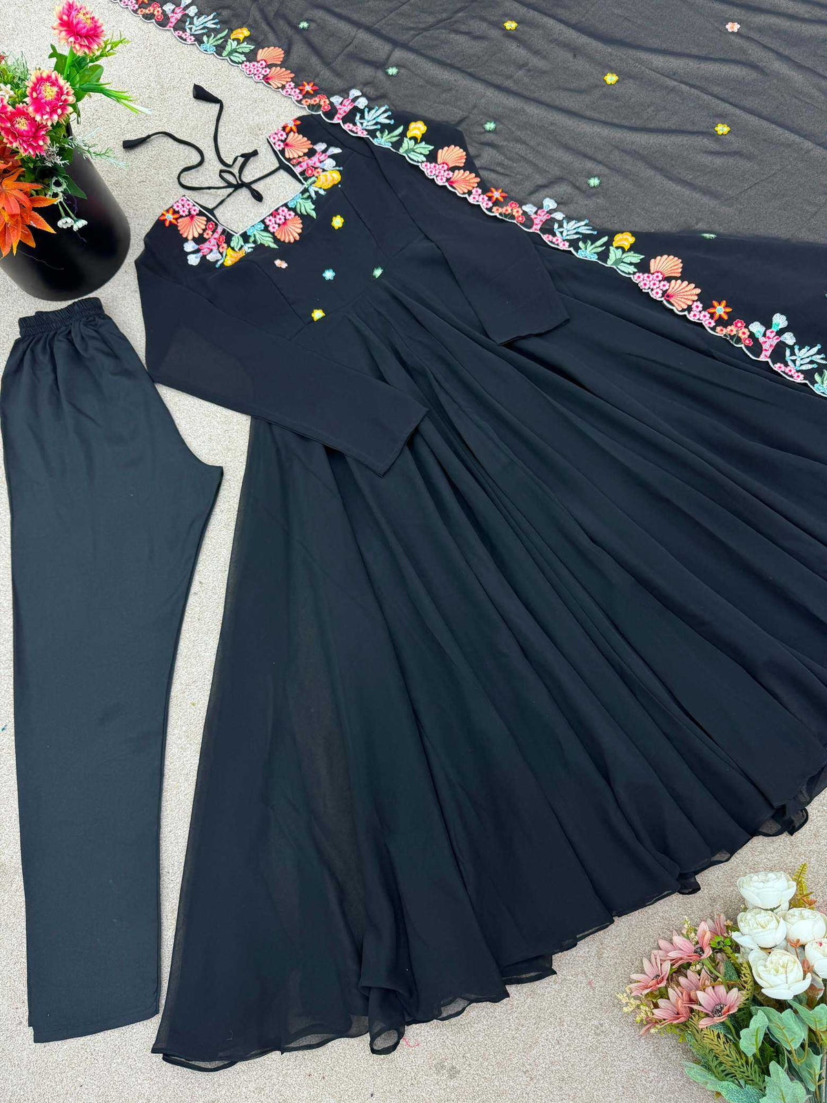 Faux Georgette Embroidery Gown