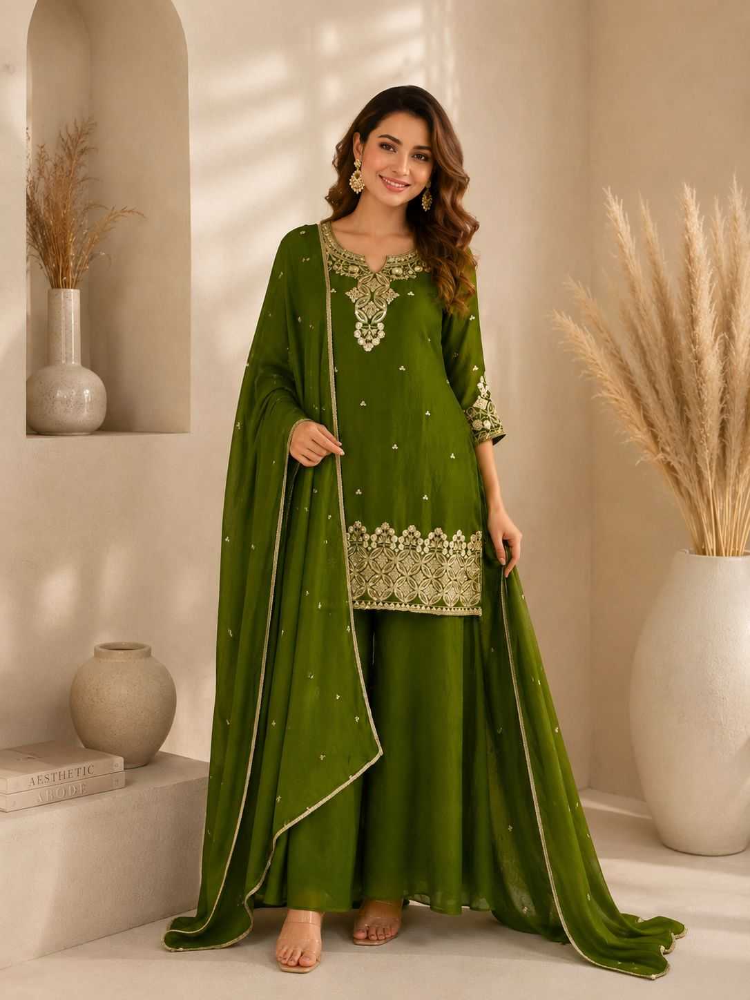 Rangoli Silk Embroidery Suit in Brown