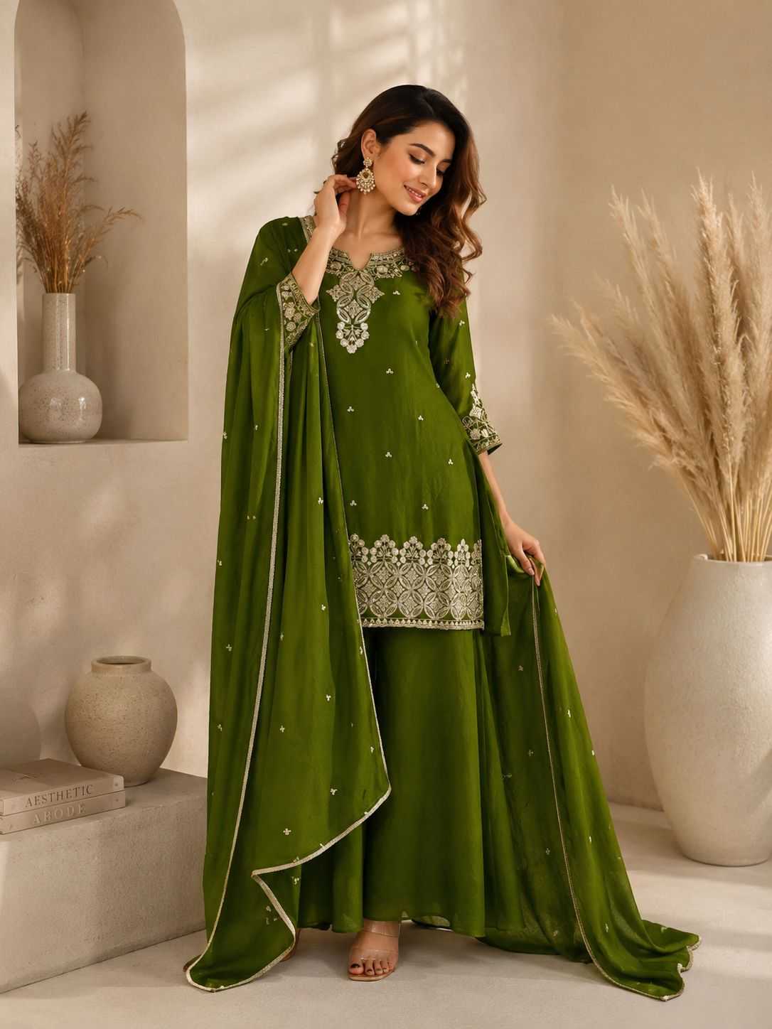 Rangoli Silk Embroidery Suit in Brown