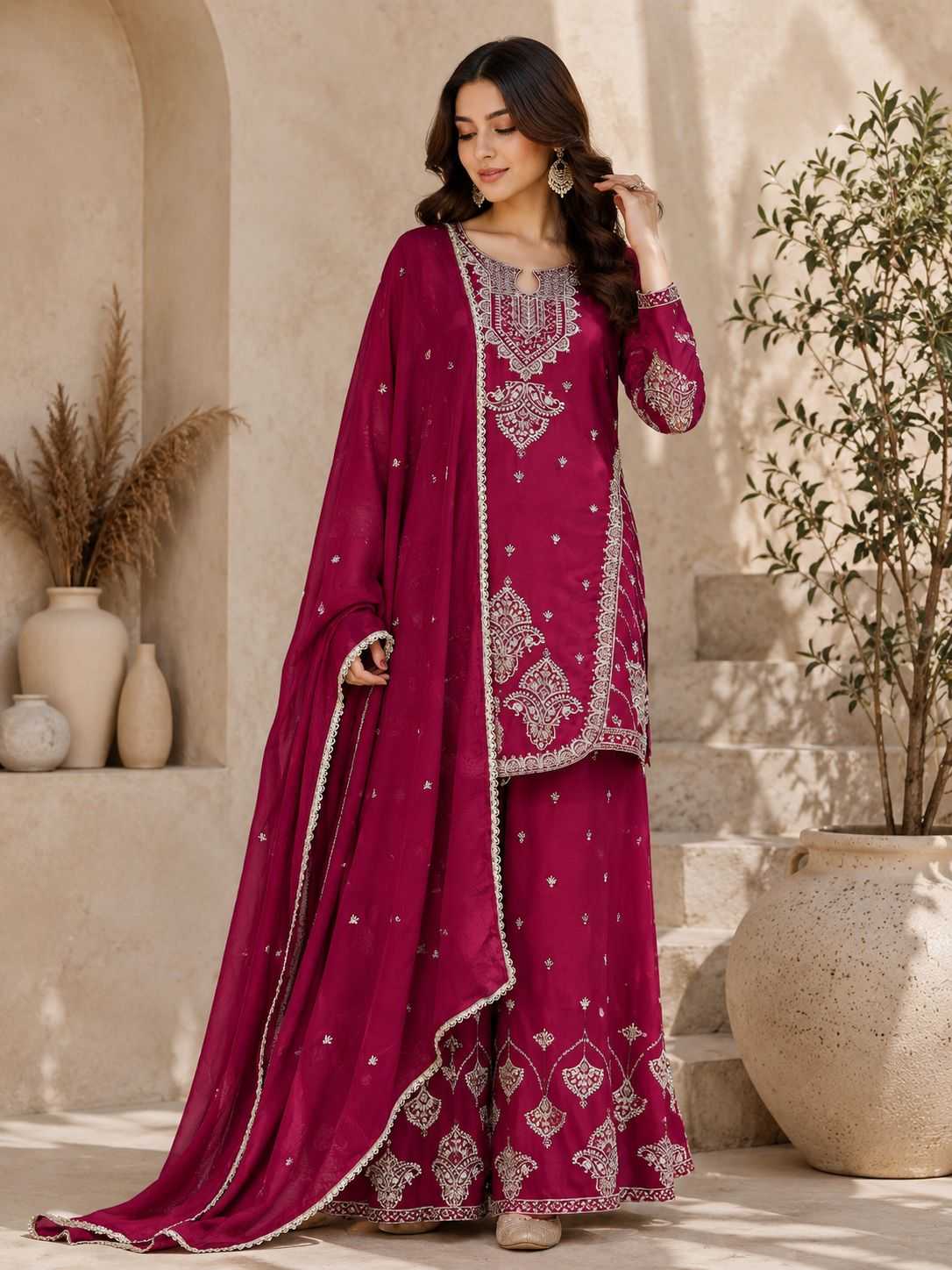 Crunchi Embroidery Suit in Lavender