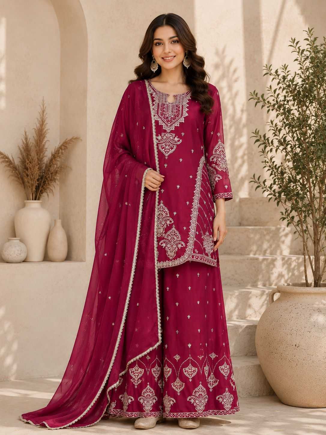 Crunchi Embroidery Suit in Lavender