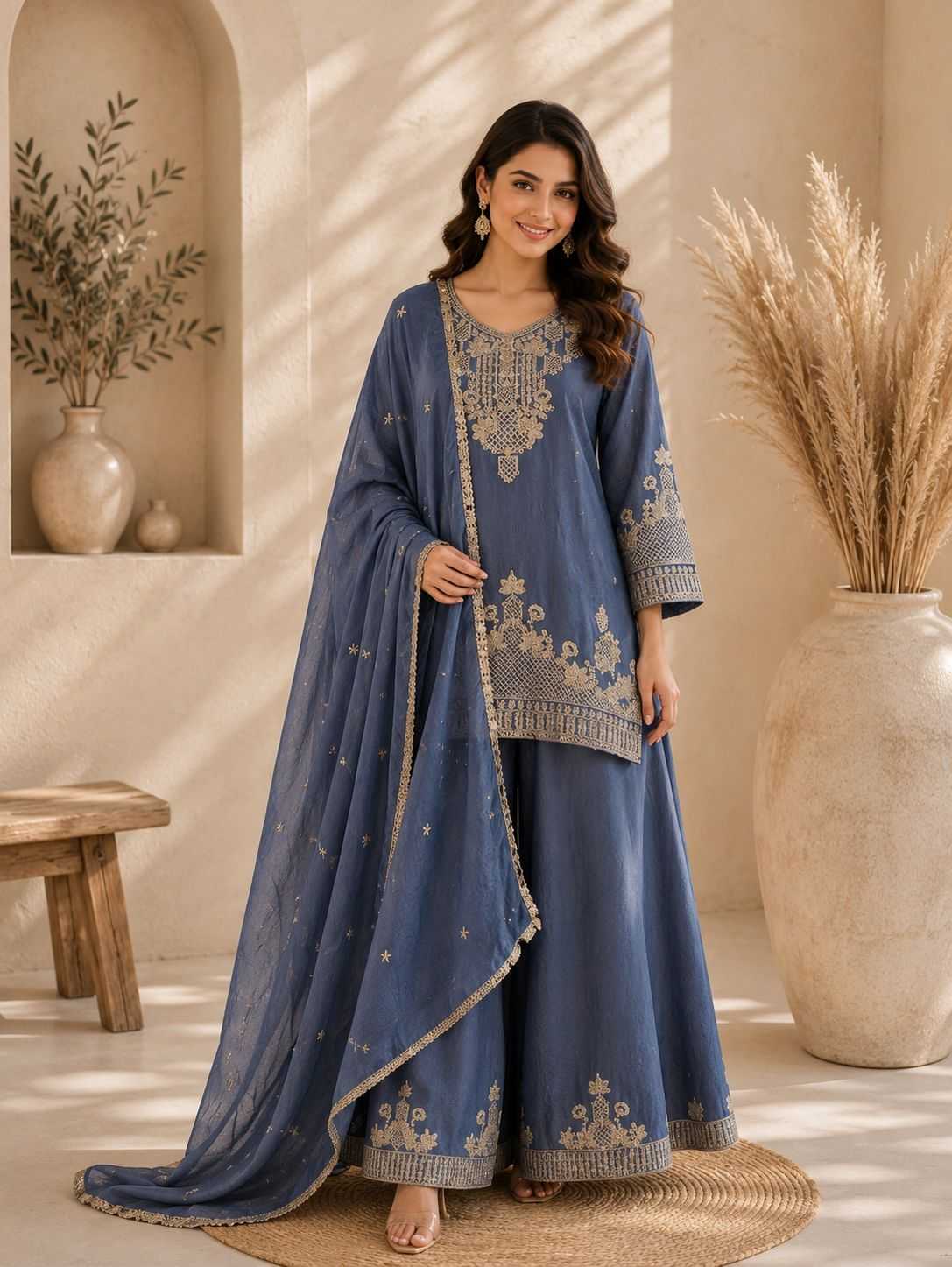 Rangoli Silk Embroidery Suit in Dark Green