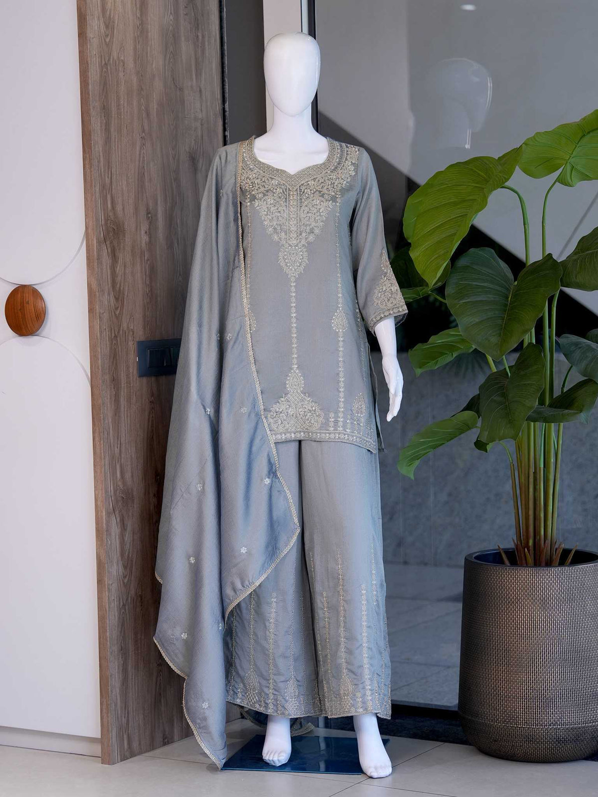 Soft Vichitra Embroidery Suit