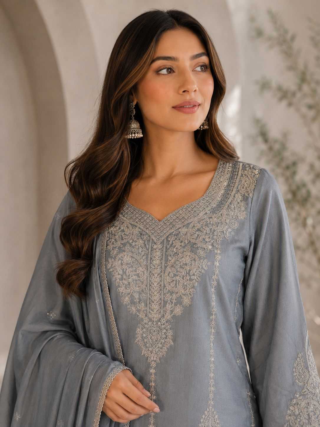 Soft Vichitra Embroidery Suit