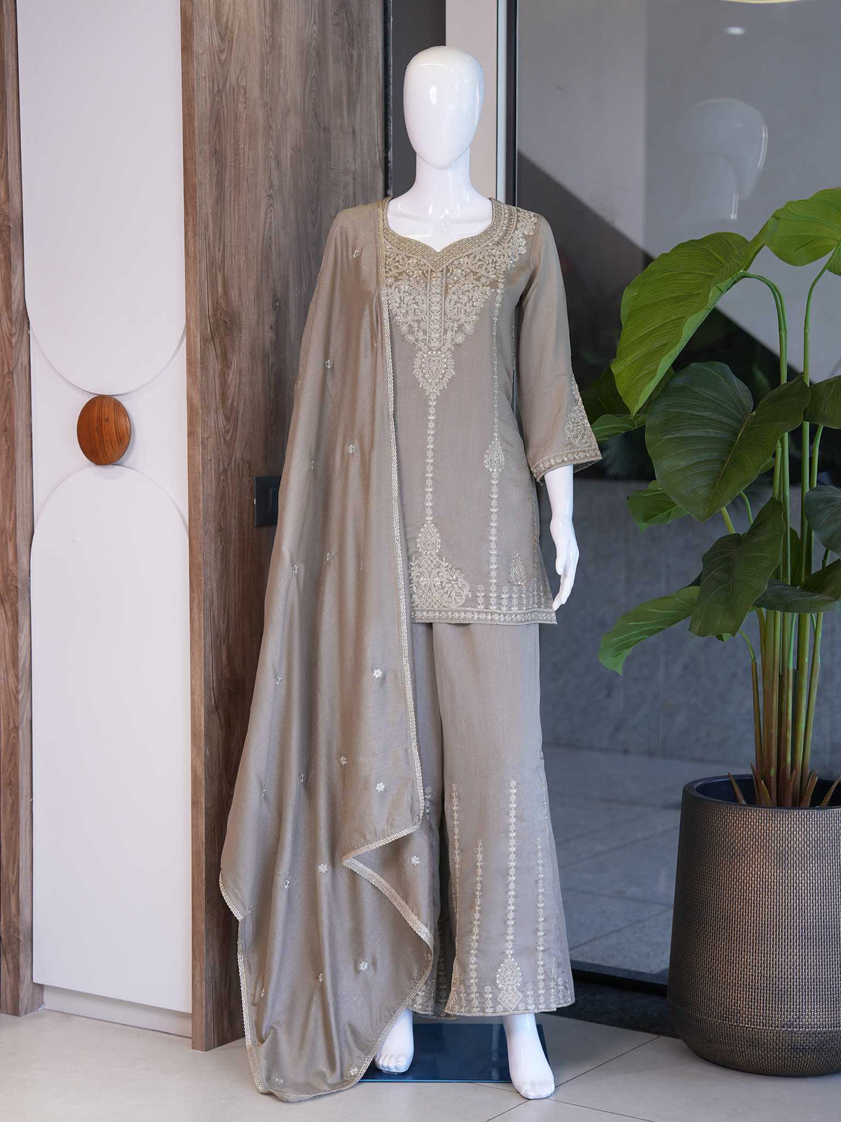Soft Vichitra Embroidery Suit