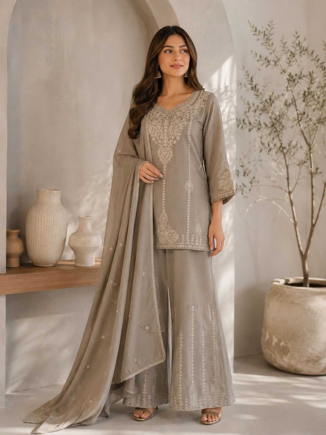 Soft Vichitra Embroidery Suit