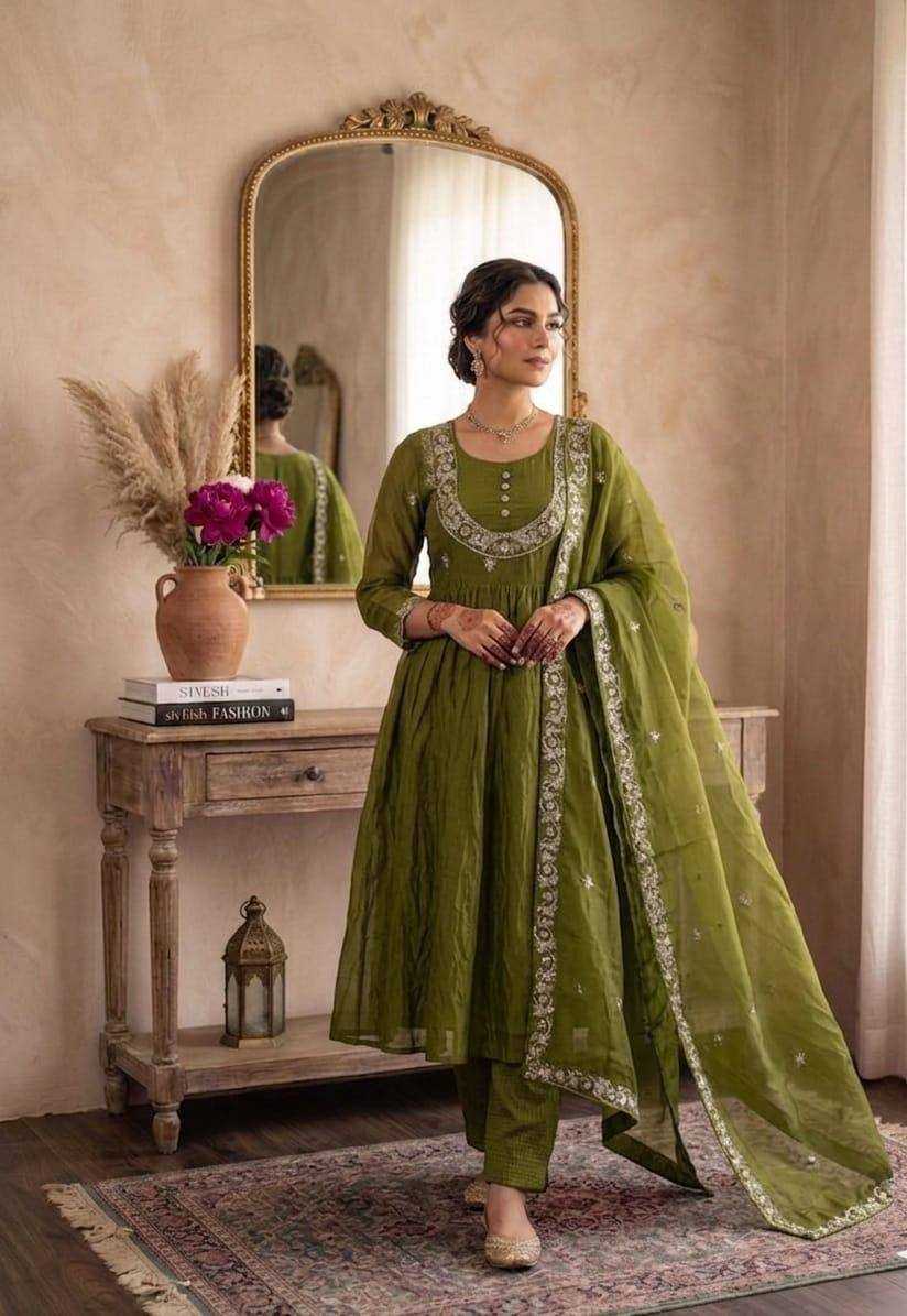 Satin Embroidery Suit