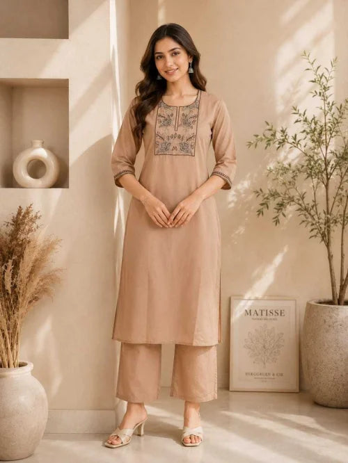 Cotton Designer Kurti in Beige