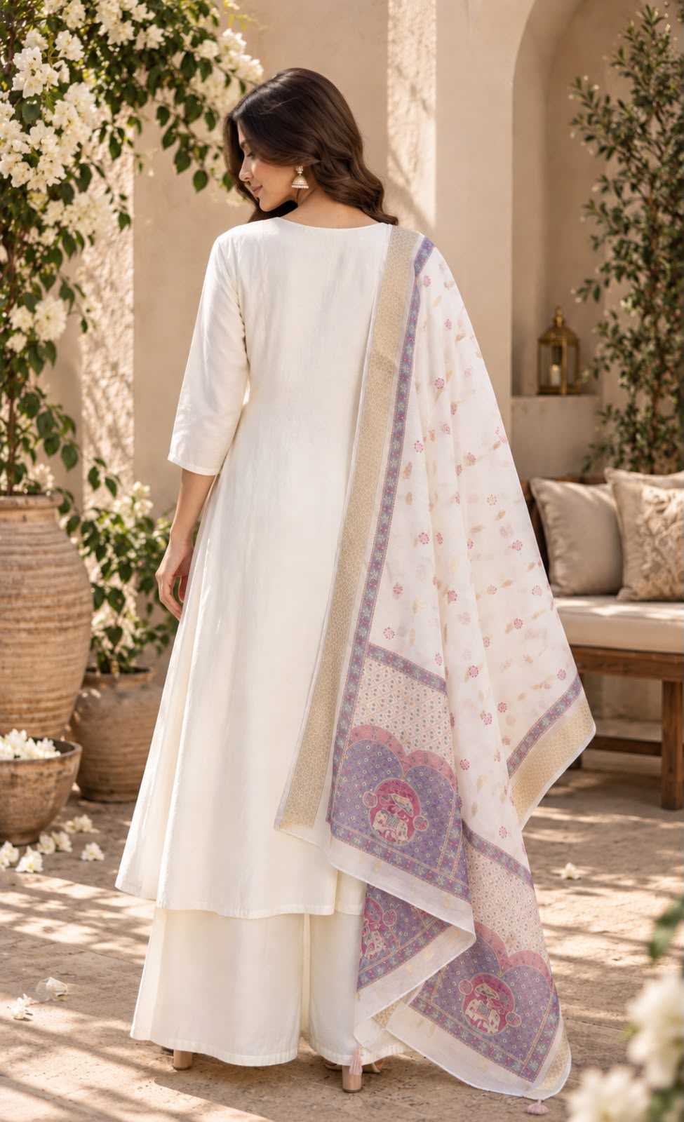 Heavy Roman Silk Ladies Suit in Rani
