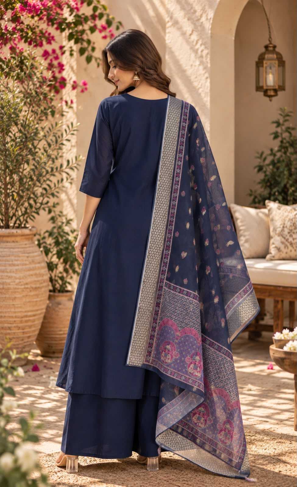 Heavy Roman Silk Ladies Suit in Rani