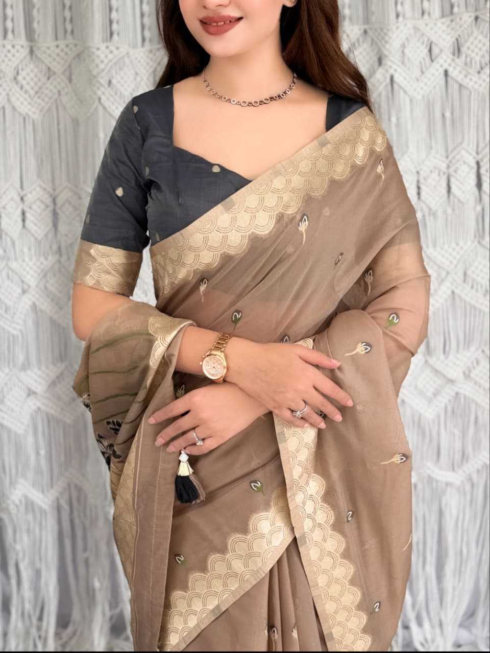 Gulab Pure Cotton Designer Saree in Gray