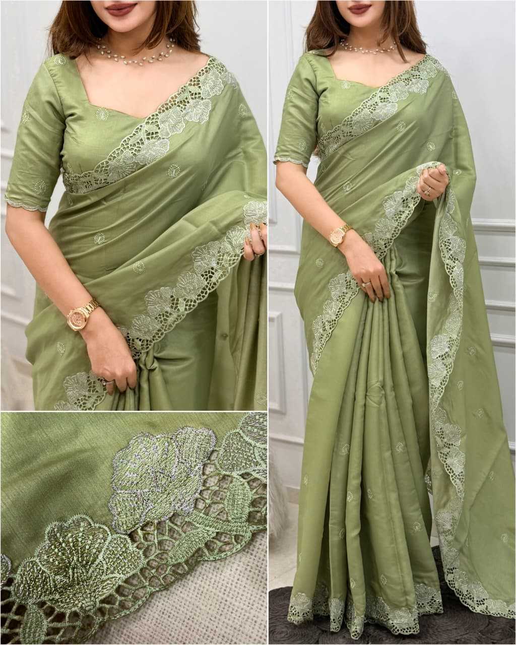 Janki Tussar Silk Embroidered Saree