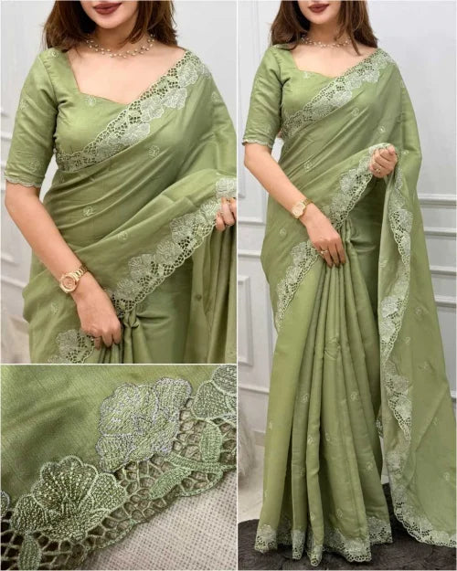 Janki Tussar Silk Embroidered Saree