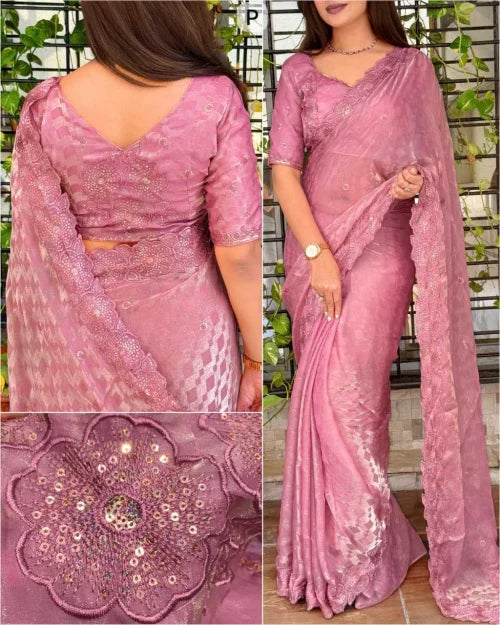 Kangana Satin Embroidered Saree