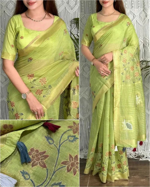 Monsoon Peacock Cotton Jacquard Saree