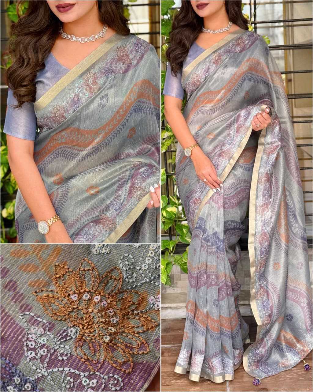 Narangi Cotton Printed Saree