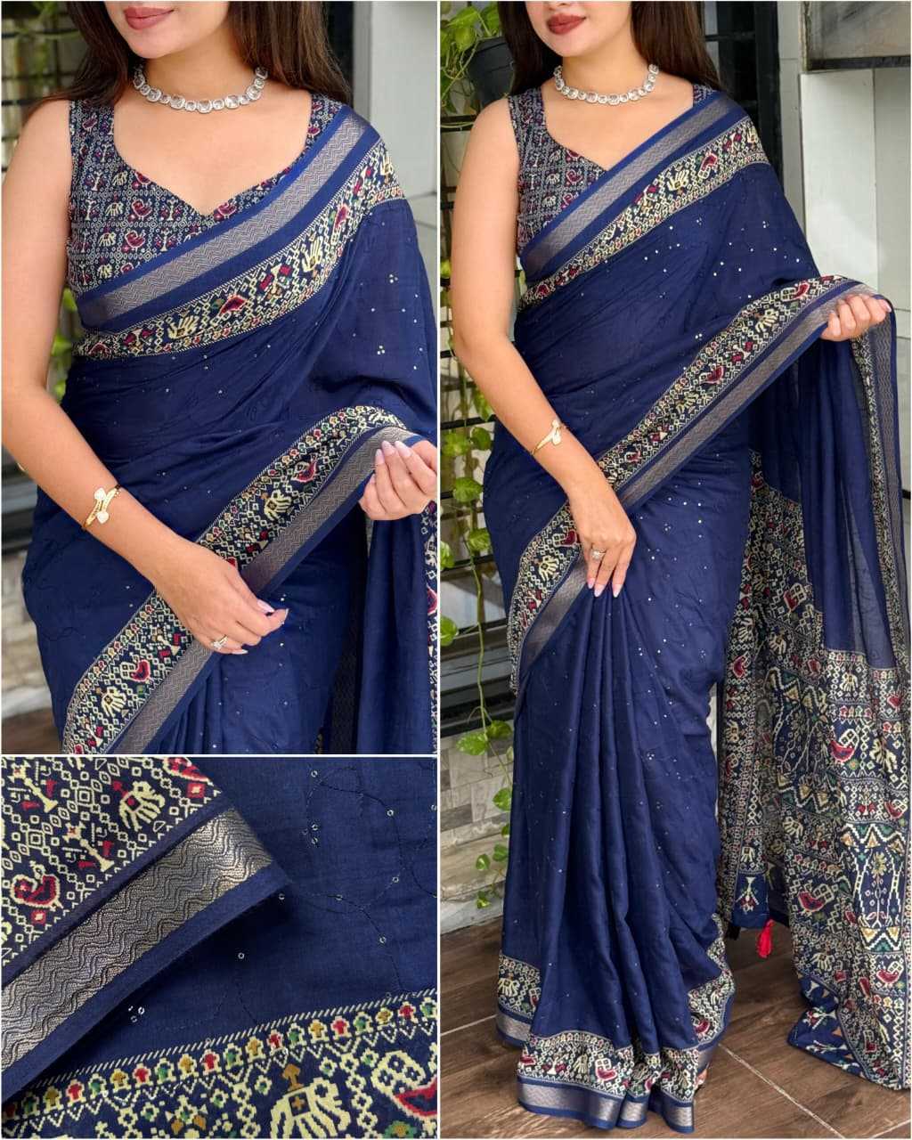 Neno Banana Cotton Ajrakh Saree