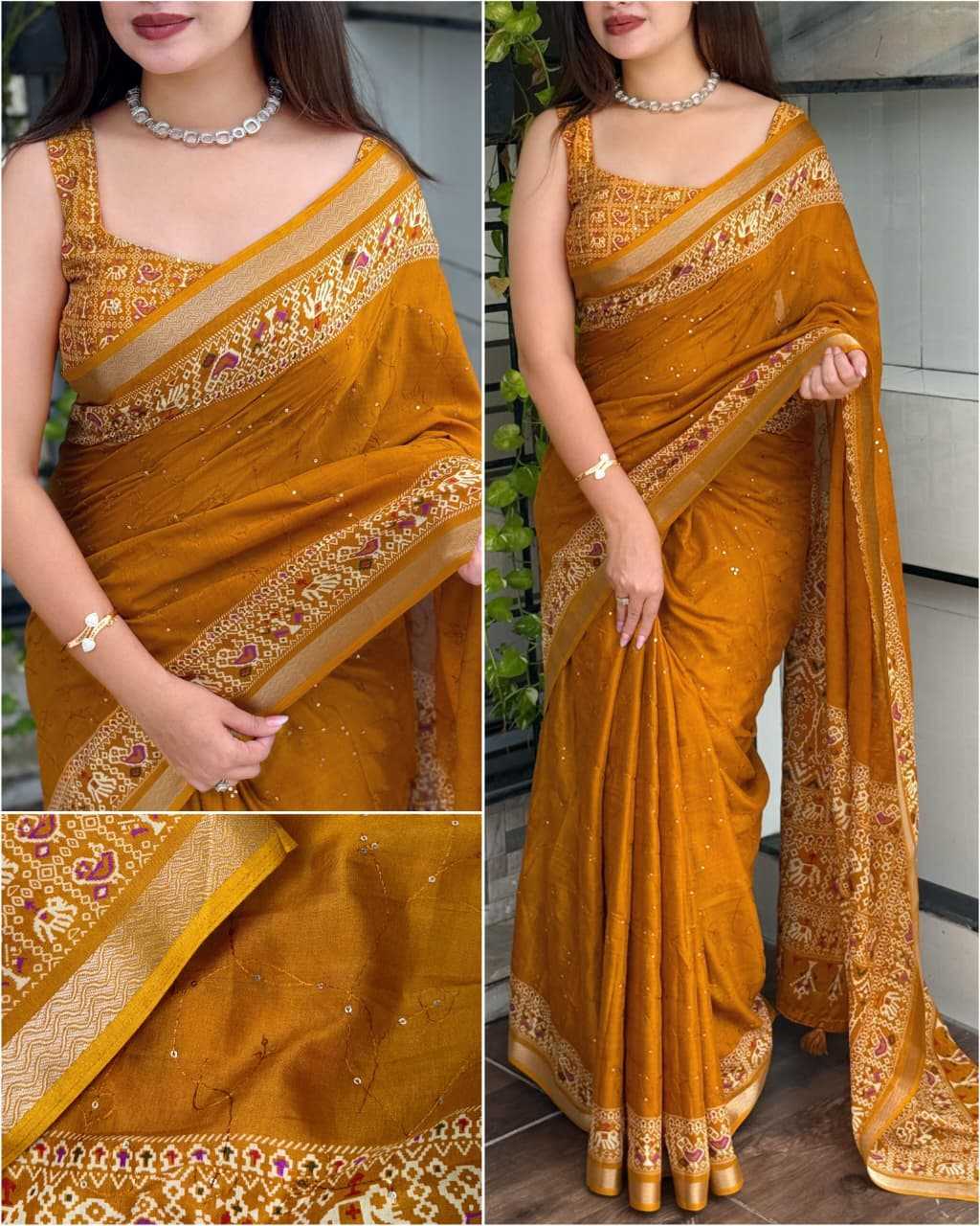Neno Banana Cotton Ajrakh Saree