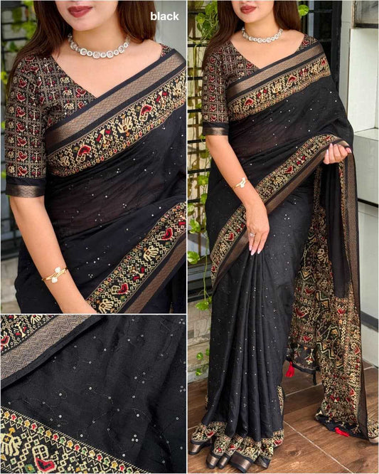 Neno Banana Cotton Ajrakh Saree