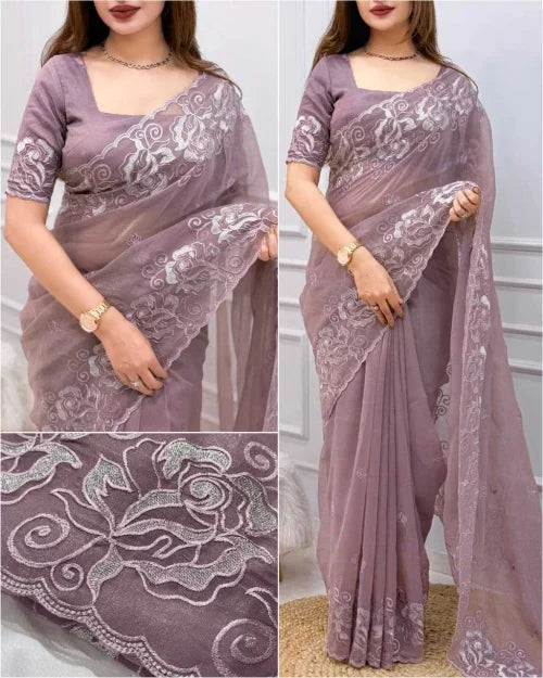 Silver Coin Silk Designer Saree