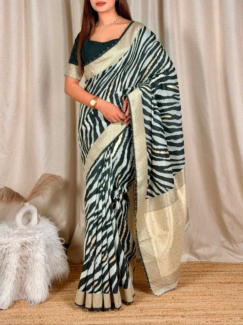 Turkish Zebra Cotton Designer Saree