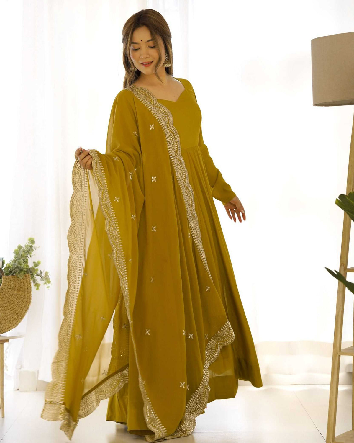 Heavy Roman Silk Anarkali Gown in Maroon