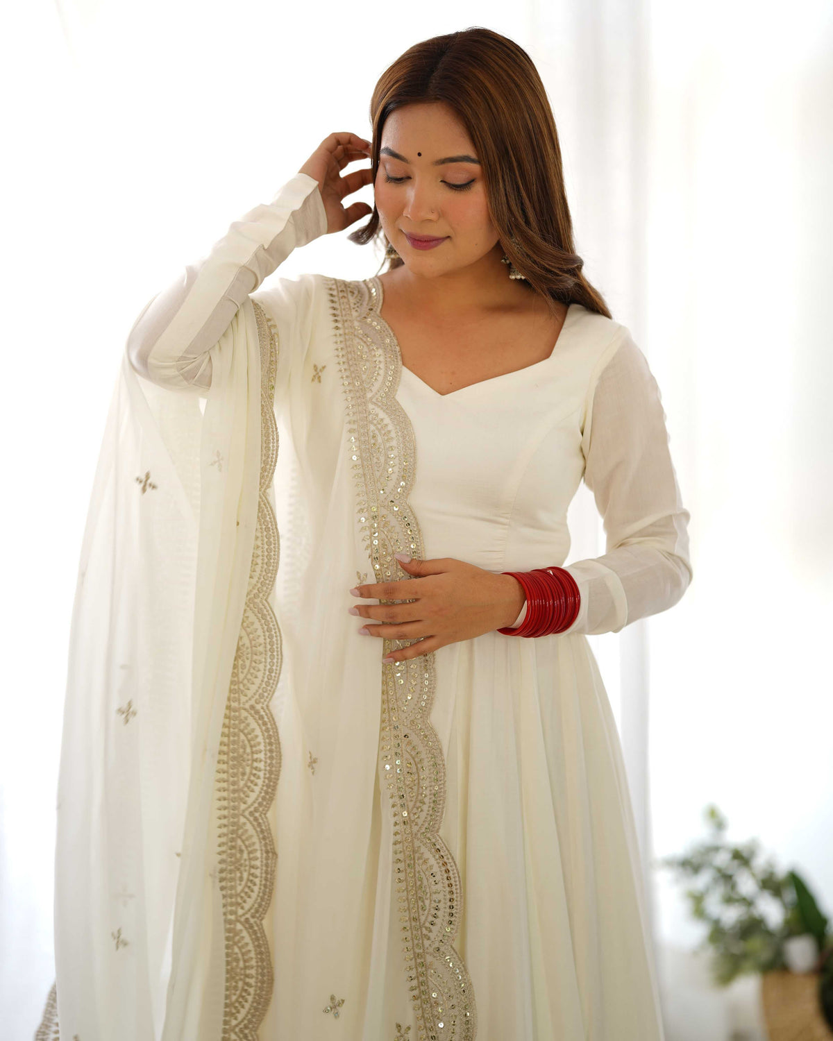 Heavy Roman Silk Anarkali Gown in Maroon