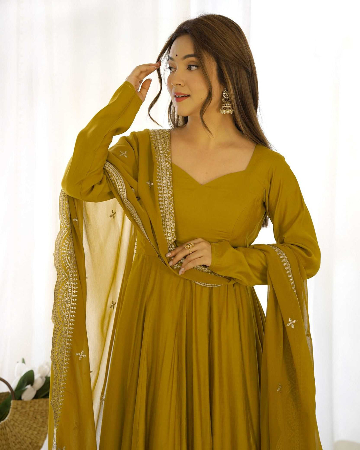 Heavy Roman Silk Anarkali Gown in Maroon