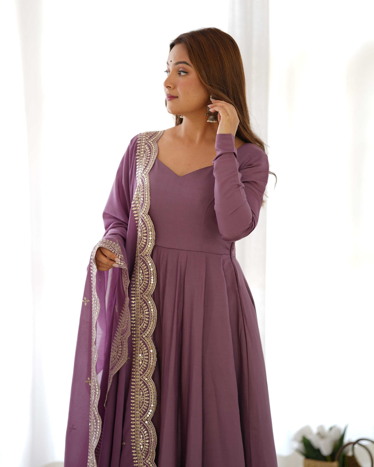 Heavy Roman Silk Anarkali Gown in Maroon