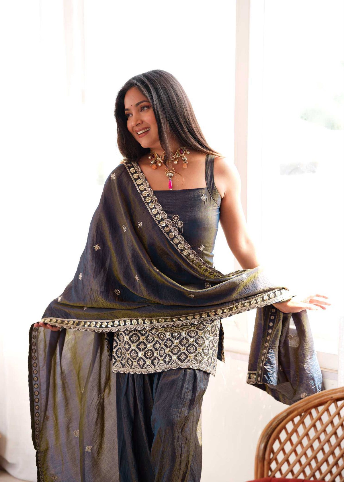 Vichitra Silk Designer Kurti