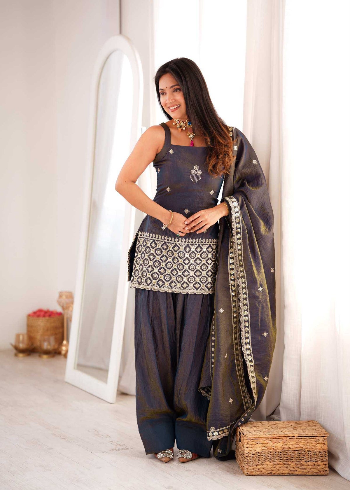 Vichitra Silk Designer Kurti