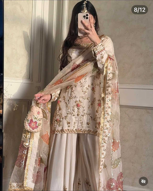 Chinon Silk Sharara Salwar Suit
