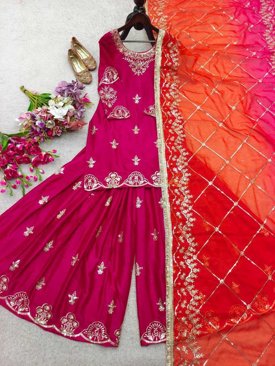 Chinon Silk Sharara Salwar Suit 1223