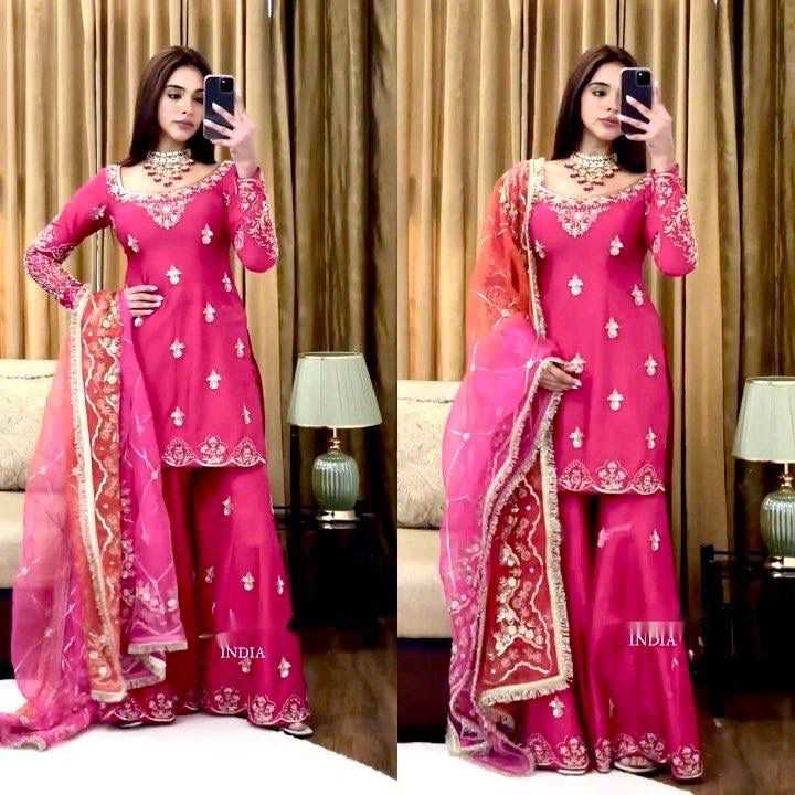 Chinon Silk Sharara Salwar Suit