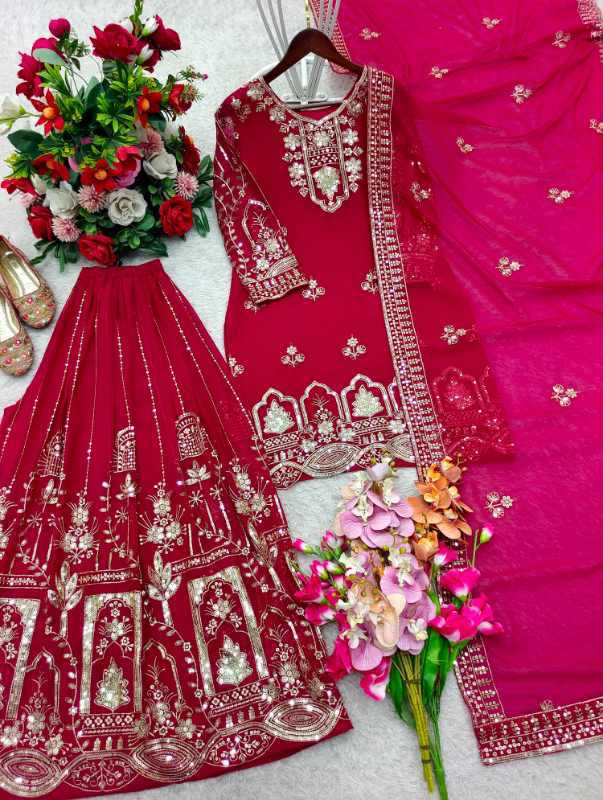 Faux Georgette Sharara Salwar Suit in Purple