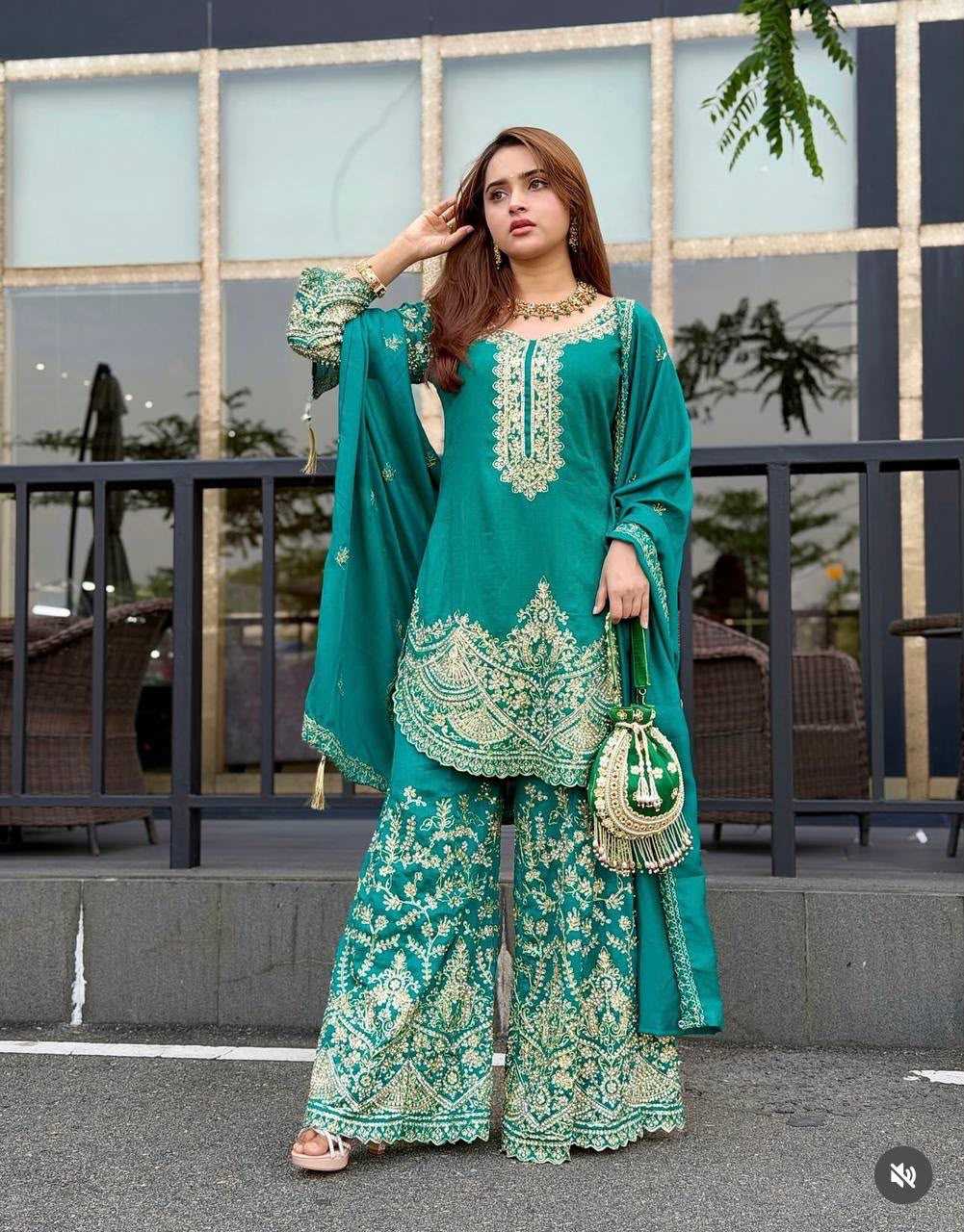 Chinon Silk Embroidery Suit