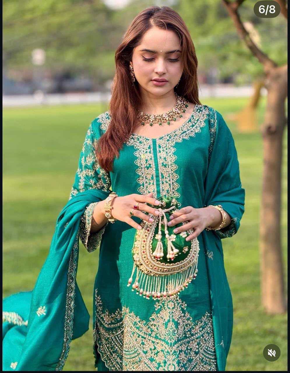 Chinon Silk Embroidery Suit