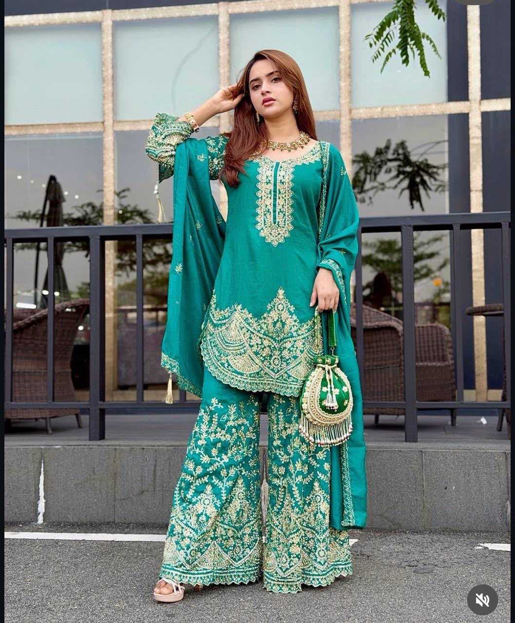 Chinon Silk Embroidery Suit