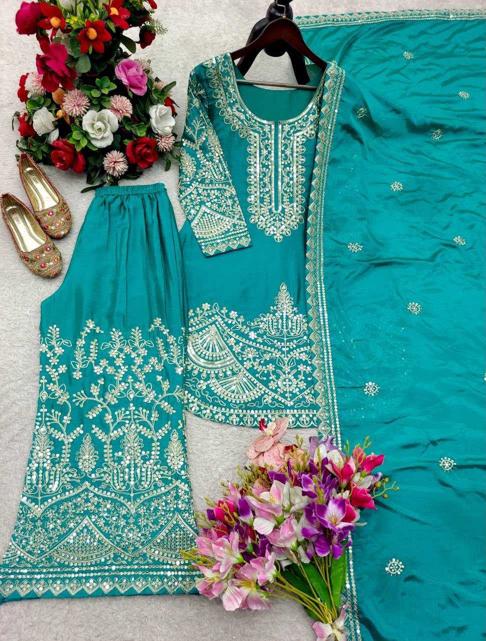 Chinon Silk Embroidery Suit