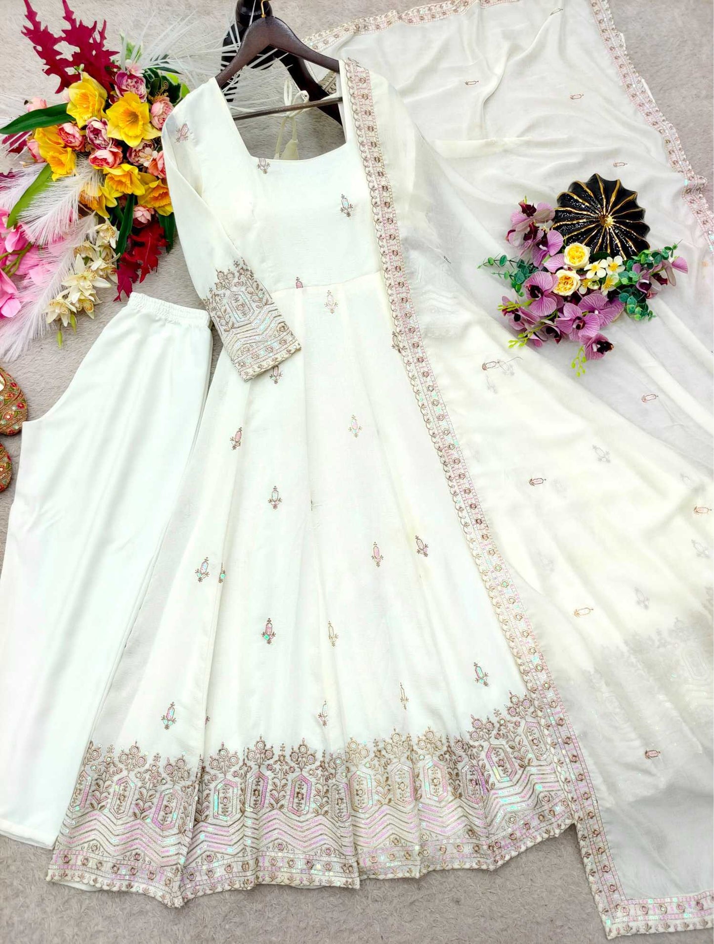 Chinon Silk Embroidery Gown