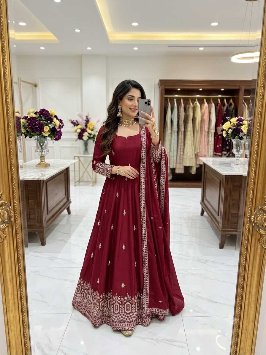 Chinon Silk Embroidery Gown