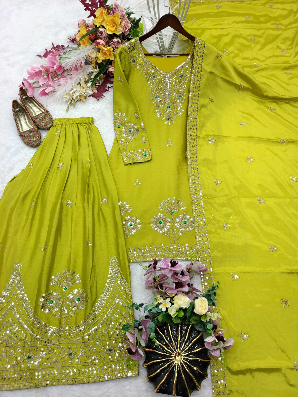 Satin Silk Embroidery Suit