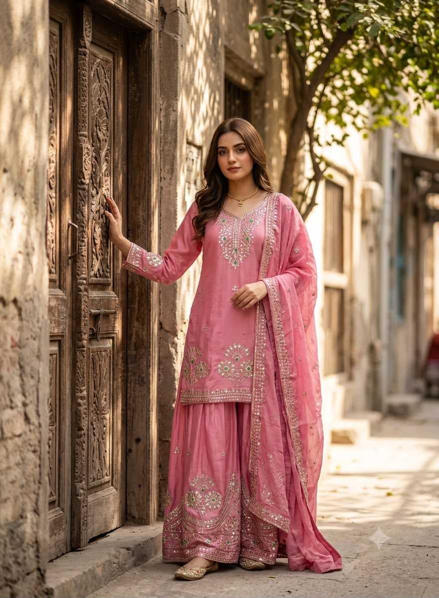 Satin Silk Embroidery Suit