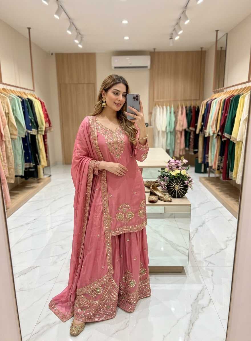 Satin Silk Embroidery Suit